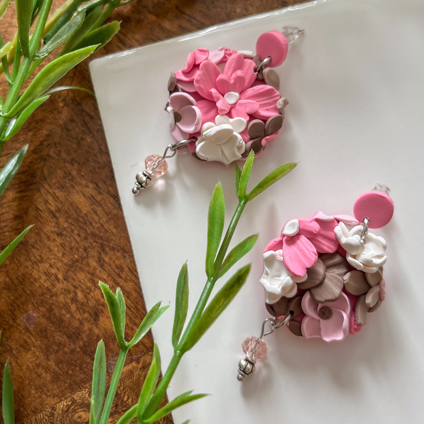 Large pink and brown statement earrings | sterling silver