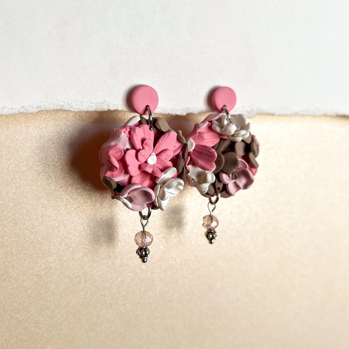 Large pink and brown statement earrings | sterling silver