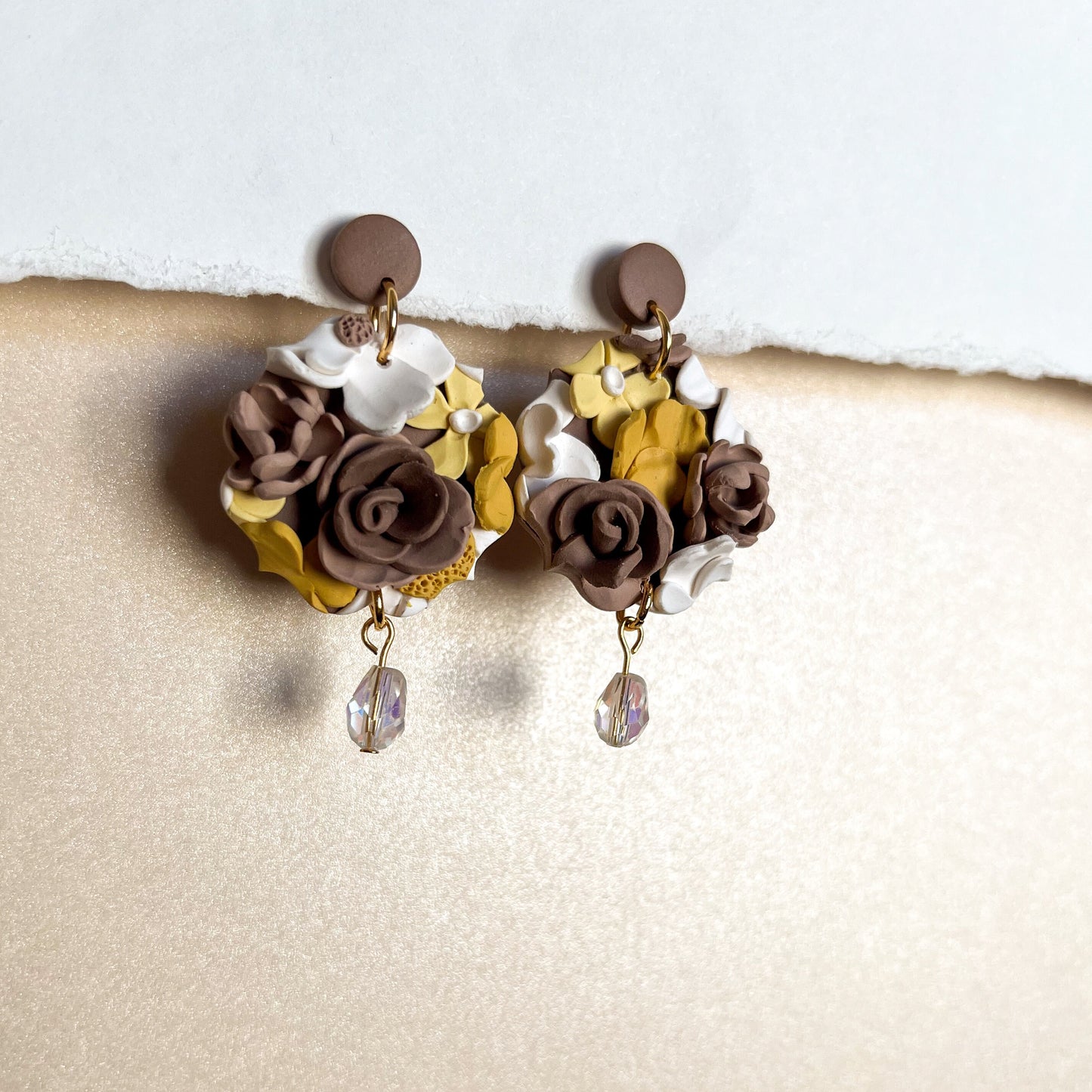 Large yellow and brown statement earrings | sterling silver