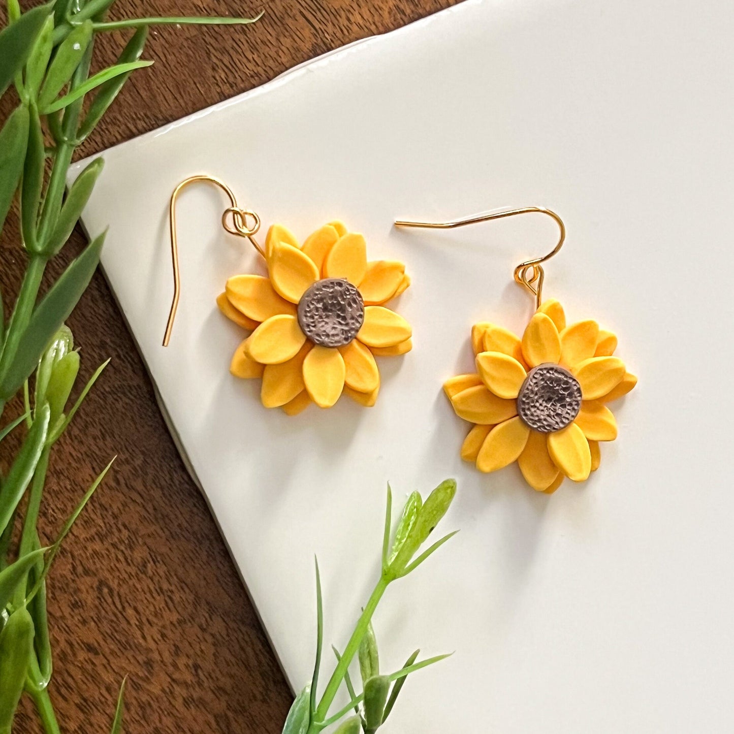 Whole sunflower earrings | 18k gold plated