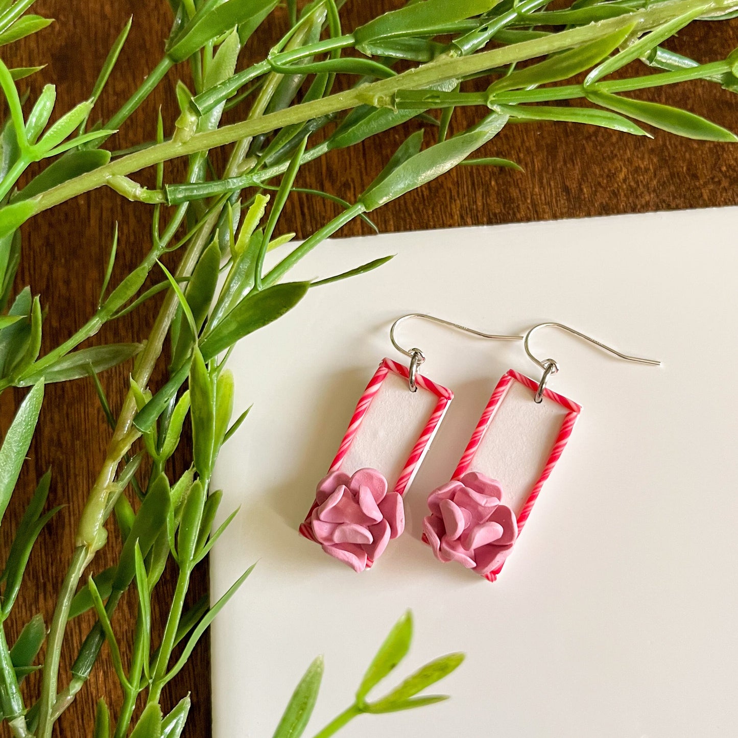 Winter candy cane floral earrings | sterling silver
